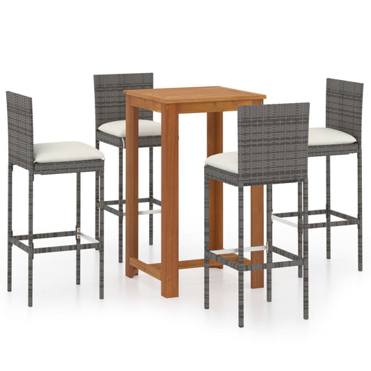 vidaXL 5 Piece Garden Bar Set with Cushions Poly Rattan Grey