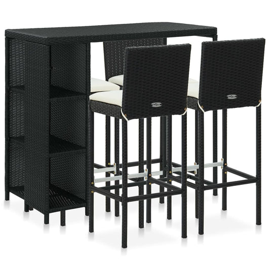 vidaXL 5 Piece Garden Bar Set with Cushions Poly Rattan Black