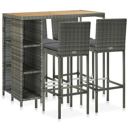 vidaXL 5 Piece Garden Bar Set with Cushions Poly Rattan Grey