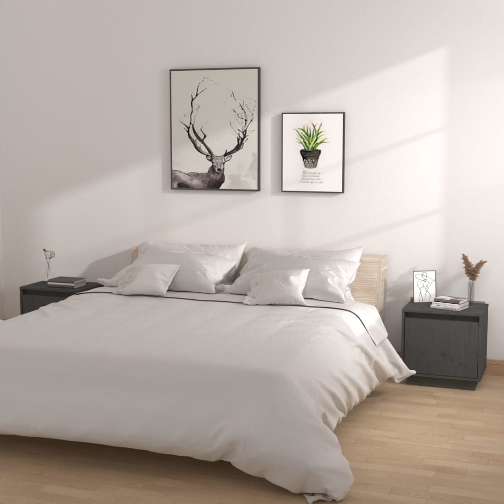 vidaXL Bedside Cabinets 2 pcs Grey 40x30x40 cm Solid Wood Pine