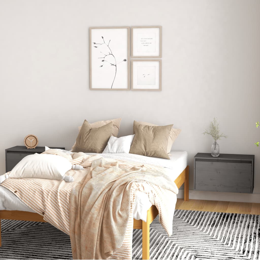 vidaXL Wall Cabinets 2 pcs Grey 60x30x35 cm Solid Pinewood