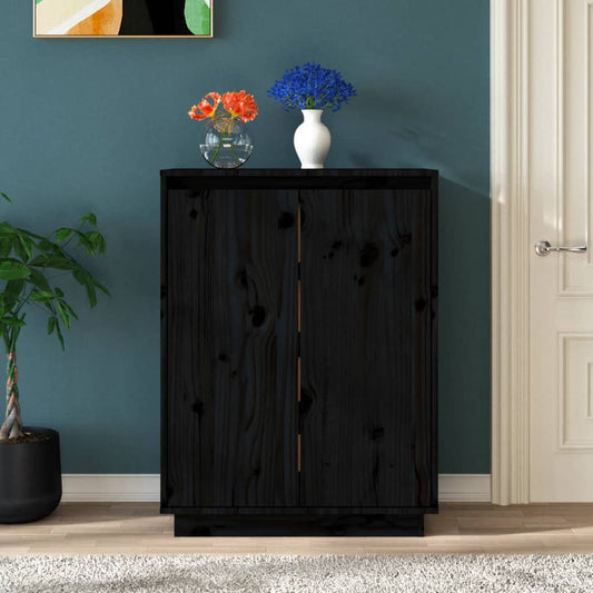 vidaXL Shoe Cabinet Black 60x35x80 cm Solid Wood Pine