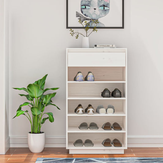 vidaXL Shoe Cabinet White 60x34x105 cm Solid Wood Pine