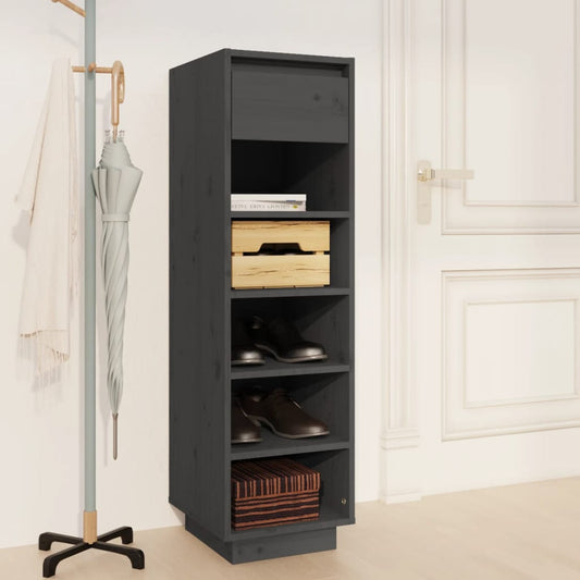 vidaXL Shoe Cabinet Grey 34x30x105 cm Solid Wood Pine