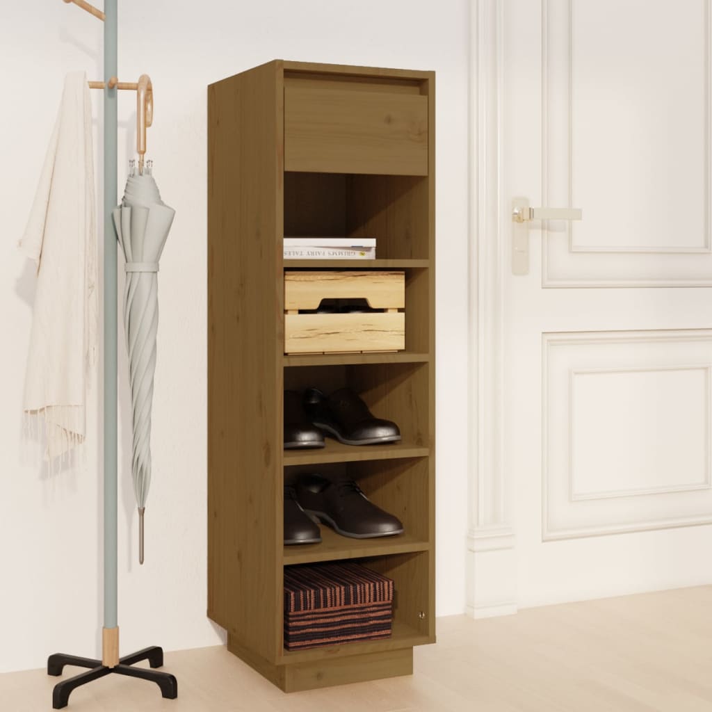 vidaXL Shoe Cabinet Honey Brown 34x30x105 cm Solid Wood Pine