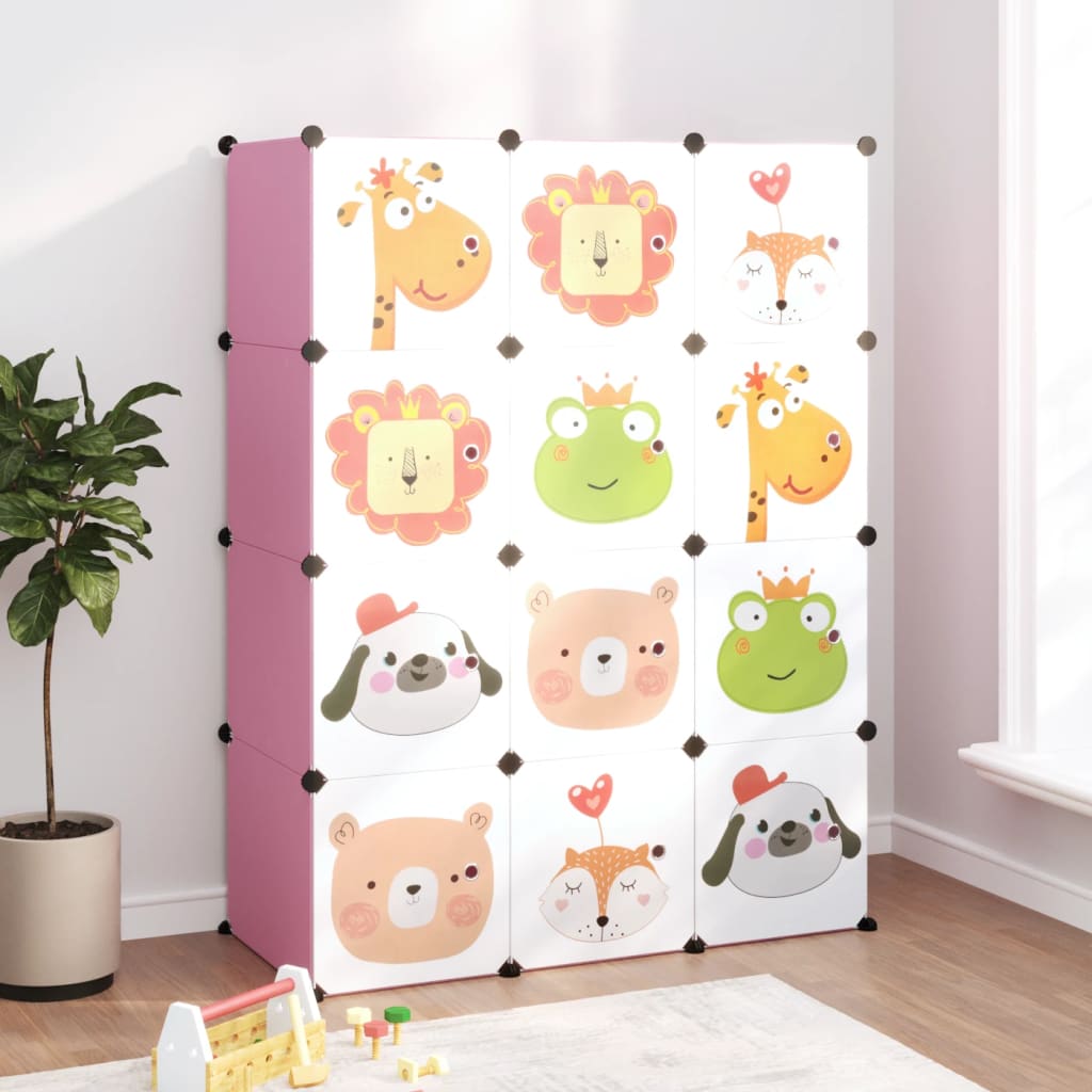 vidaXL Cube Storage Cabinet for Kids with 12 Cubes Pink PP