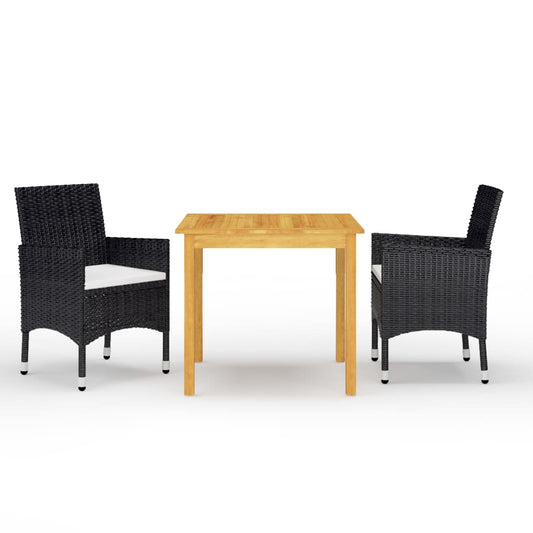 vidaXL 3 Piece Garden Dining Set with Cushions Black