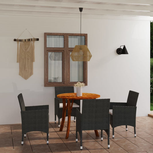 vidaXL 5 Piece Garden Dining Set with Cushions Poly Rattan Brown