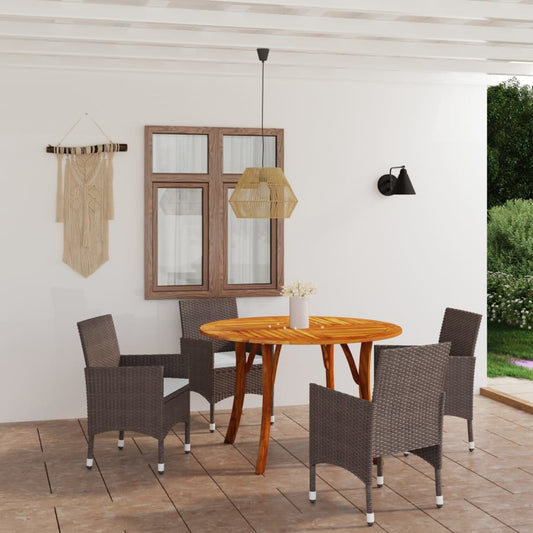 vidaXL 5 Piece Garden Dining Set with Cushions Poly Rattan Brown