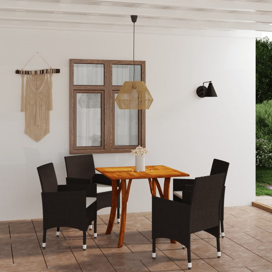 vidaXL 5 Piece Garden Dining Set with Cushions Poly Rattan Brown