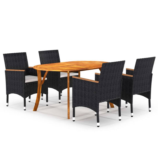 vidaXL 5 Piece Garden Dining Set with Cushions Poly Rattan Black