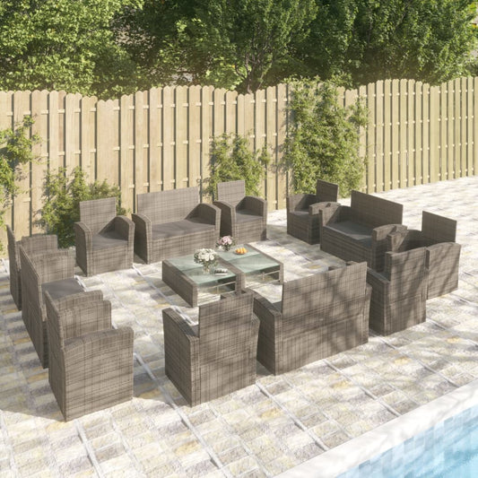 vidaXL 16 Piece Garden Lounge Set with Cushions Poly Rattan Grey