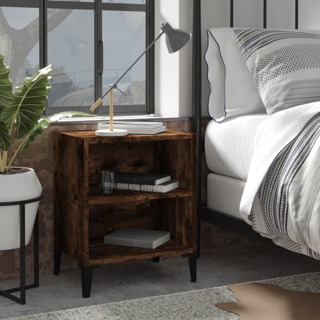 vidaXL Bed Cabinets with Metal Legs 2 pcs Smoked Oak 40x30x50 cm