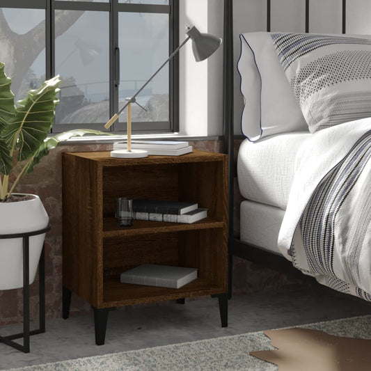vidaXL Bed Cabinet with Metal Legs Brown Oak 40x30x50 cm