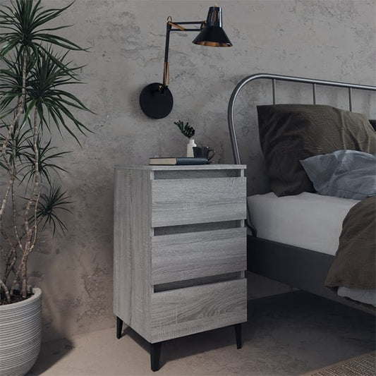 vidaXL Bed Cabinets with Metal Legs 2 pcs Grey Sonoma 40x35x69 cm