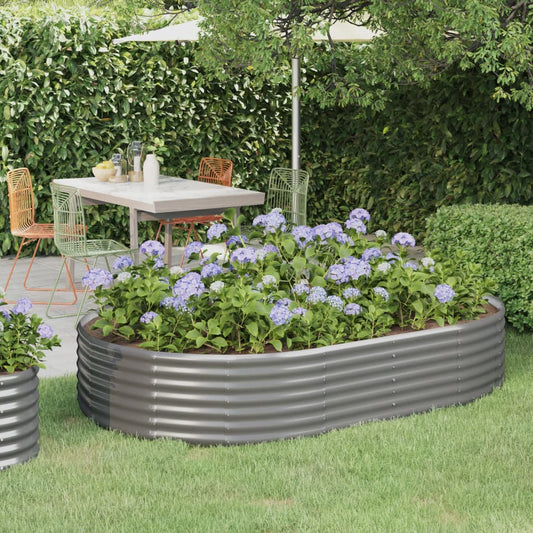 vidaXL Garden Raised Bed Powder-coated Steel 214x140x36 cm Grey