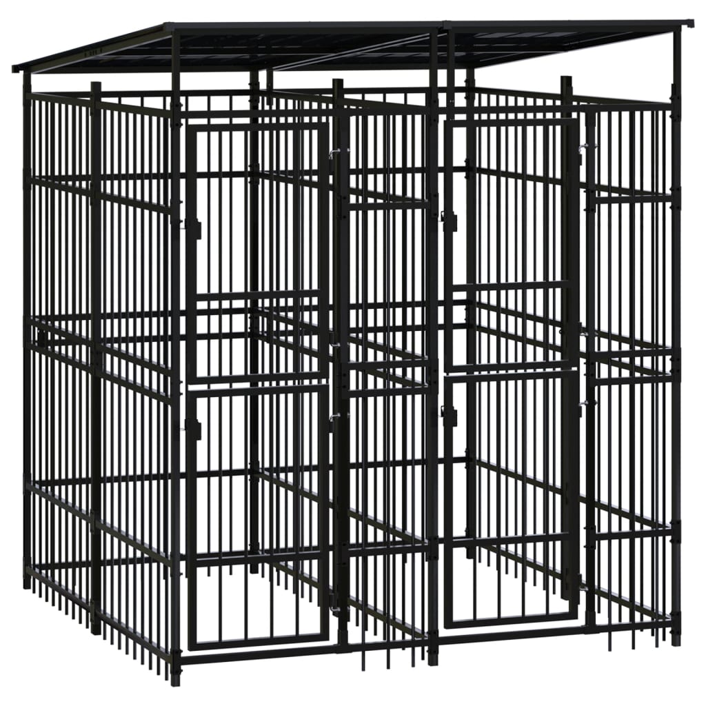 vidaXL Outdoor Dog Kennel with Roof Steel 3.69 mŒ_