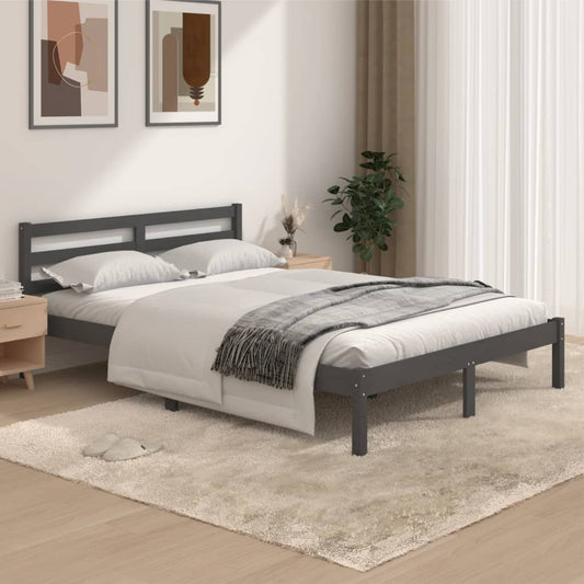vidaXL Bed Frame Solid Wood Pine 135x190 cm Grey Double