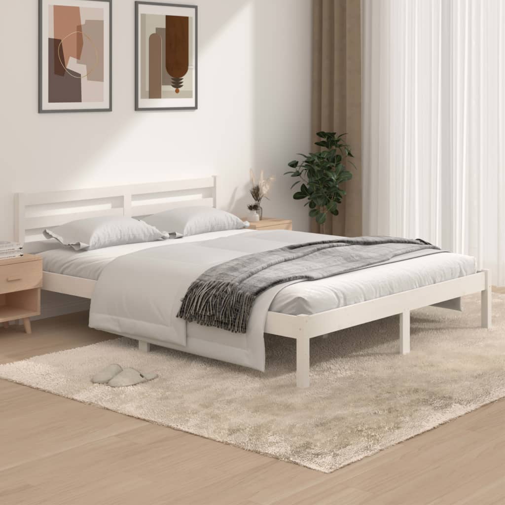 vidaXL Bed Frame Solid Wood Pine 150x200 cm White King Size