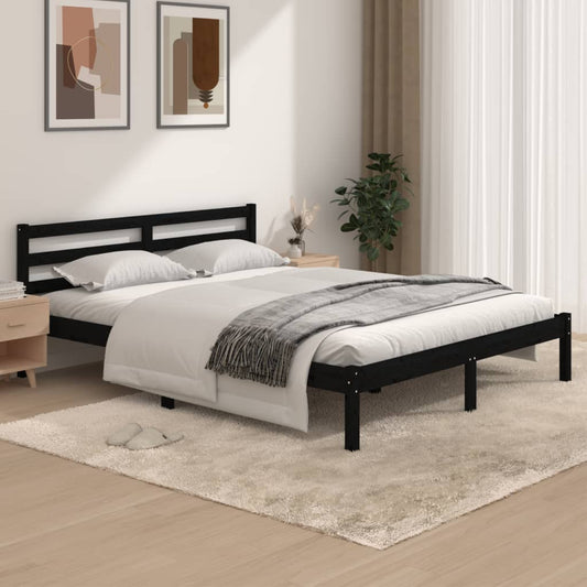 vidaXL Bed Frame Solid Wood Pine 150x200 cm Black King Size