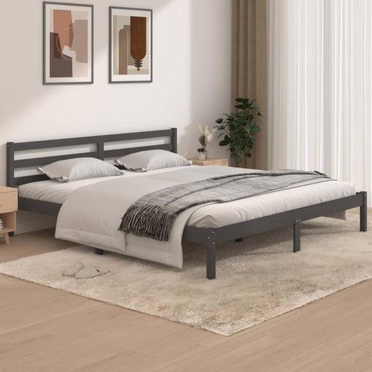 vidaXL Bed Frame Solid Wood Pine 180x200 cm Grey Super King Size
