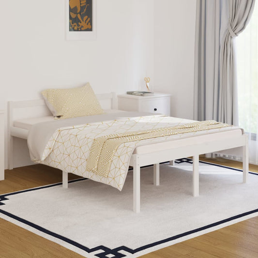 vidaXL Bed Frame White 135x190 cm Double Solid Wood Pine