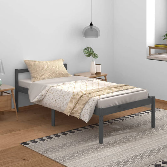 vidaXL Bed Frame Grey 100x200 cm Solid Wood Pine