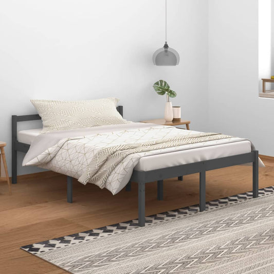 vidaXL Bed Frame Grey 140x200 cm Solid Wood Pine