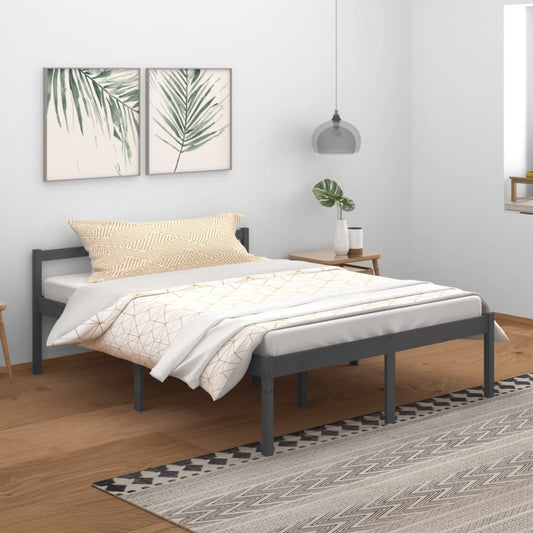 vidaXL Bed Frame Grey 150x200 cm King Size Solid Wood Pine