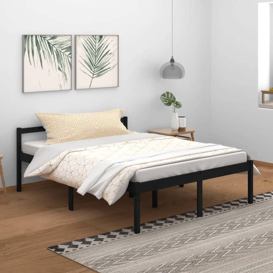 vidaXL Bed Frame Black 150x200 cm King Size Solid Wood Pine