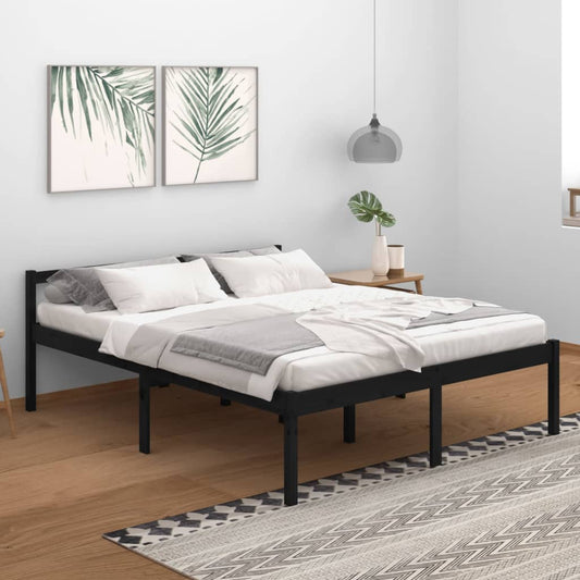 vidaXL Bed Frame Black 160x200 cm Solid Wood Pine