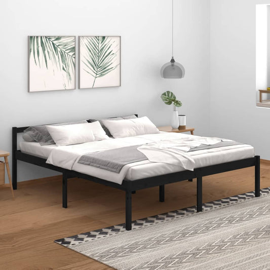 vidaXL Bed Frame Black 180x200cm Super King Size Solid Wood Pine