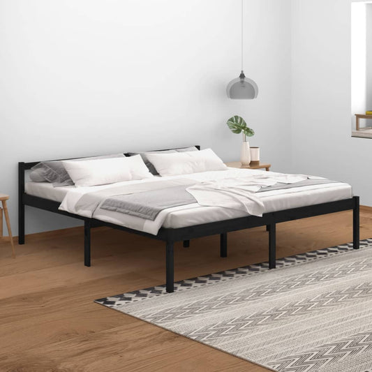 vidaXL Bed Frame Black 200x200 cm Solid Wood Pine
