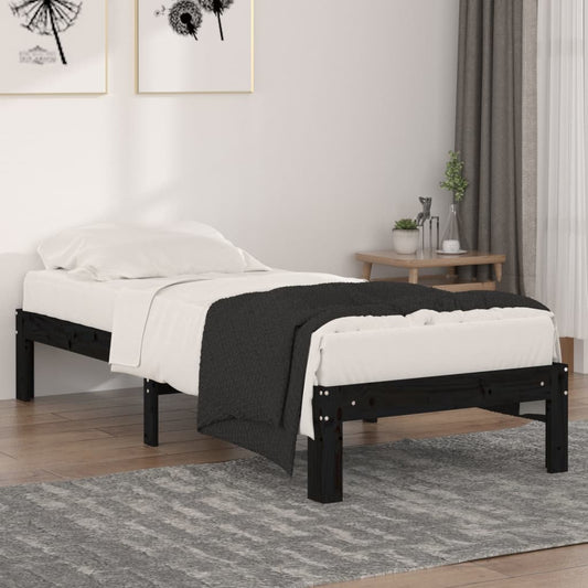 vidaXL Bed Frame Black Solid Wood 75x190 cm Small Single