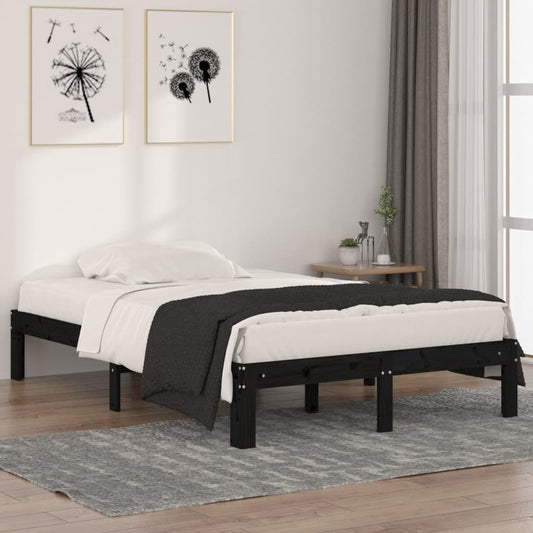 vidaXL Bed Frame Black Solid Wood 120x190 cm Small Double