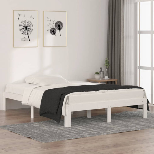 vidaXL Bed Frame White Solid Wood 135x190 cm Double