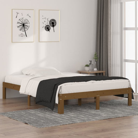 vidaXL Bed Frame Honey Brown Solid Wood 135x190 cm Double