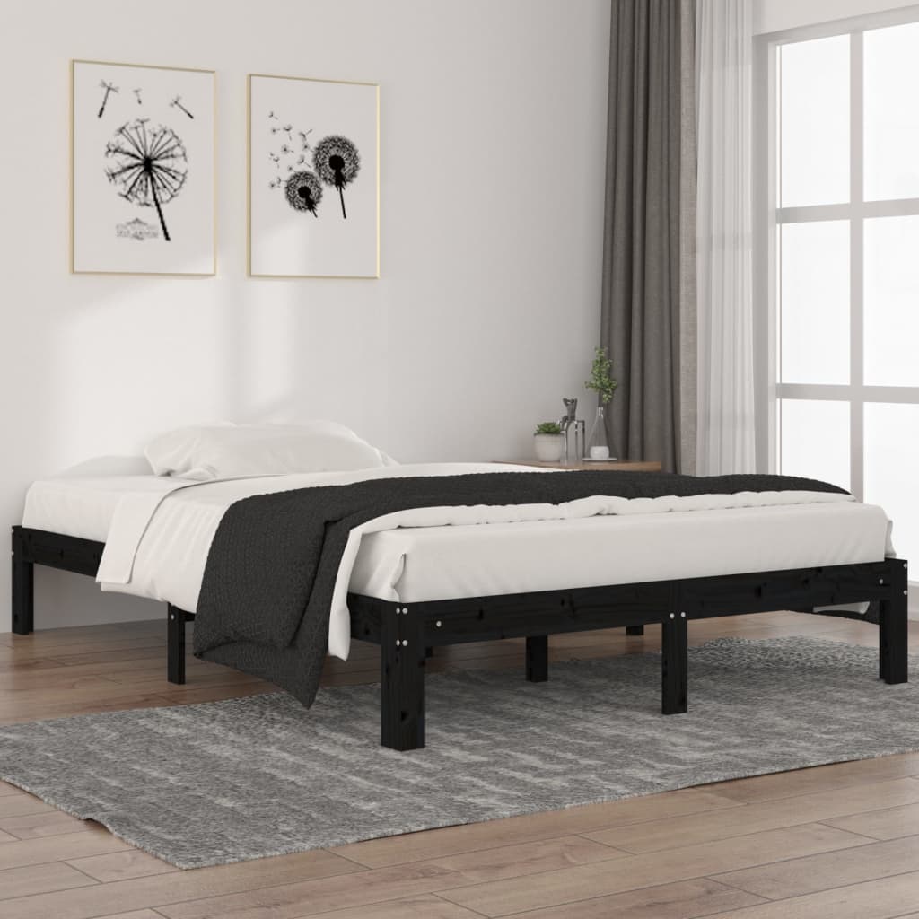 vidaXL Bed Frame Black Solid Wood Pine 140x200 cm