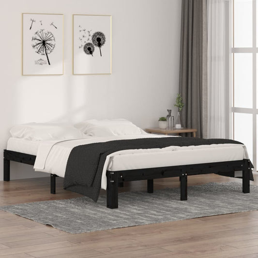 vidaXL Bed Frame Black Solid Wood 150x200 cm King Size