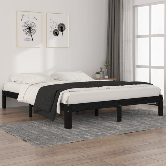 vidaXL Bed Frame Black Solid Wood Pine 160x200 cm