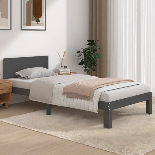 vidaXL Bed Frame Grey Solid Wood 90x190 cm Single
