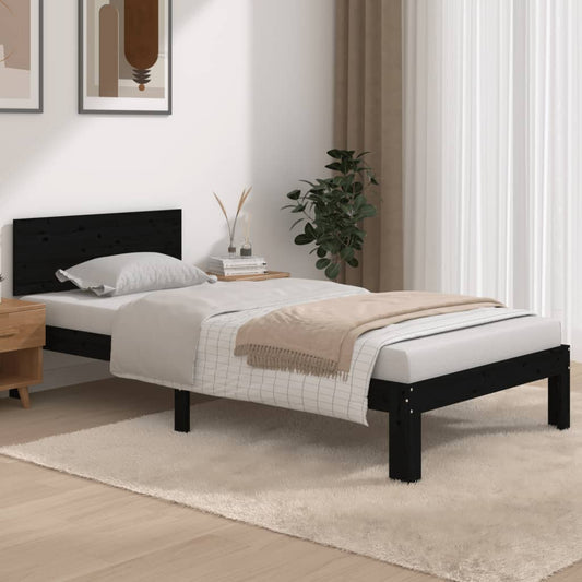 vidaXL Bed Frame Black Solid Wood 90x190 cm Single