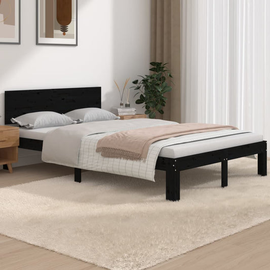 vidaXL Bed Frame Black Solid Wood 120x190 cm Small Double