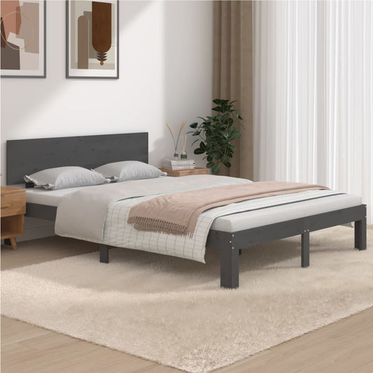 vidaXL Bed Frame Grey Solid Wood 135x190 cm Double