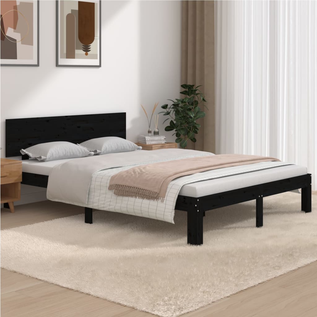 vidaXL Bed Frame Black Solid Wood 135x190 cm Double