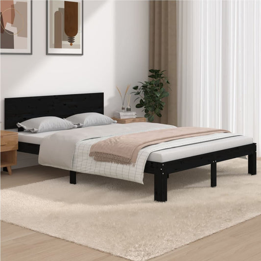 vidaXL Bed Frame Black Solid Wood 135x190 cm Double