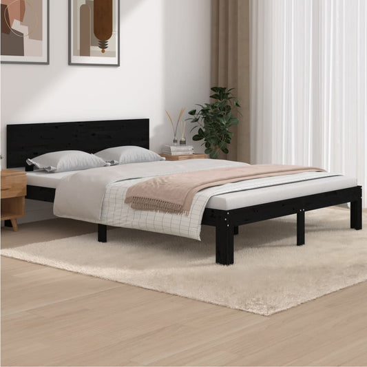 vidaXL Bed Frame Black Solid Wood Pine 140x190 cm