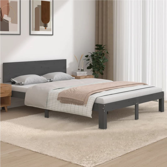 vidaXL Bed Frame Grey Solid Wood 150x200 cm King Size