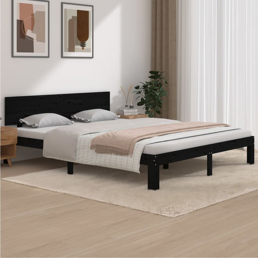 vidaXL Bed Frame Black Solid Wood Pine 160x200 cm