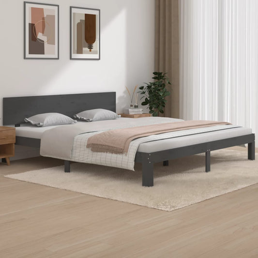 vidaXL Bed Frame Grey Solid Wood 180x200 cm Super King Size